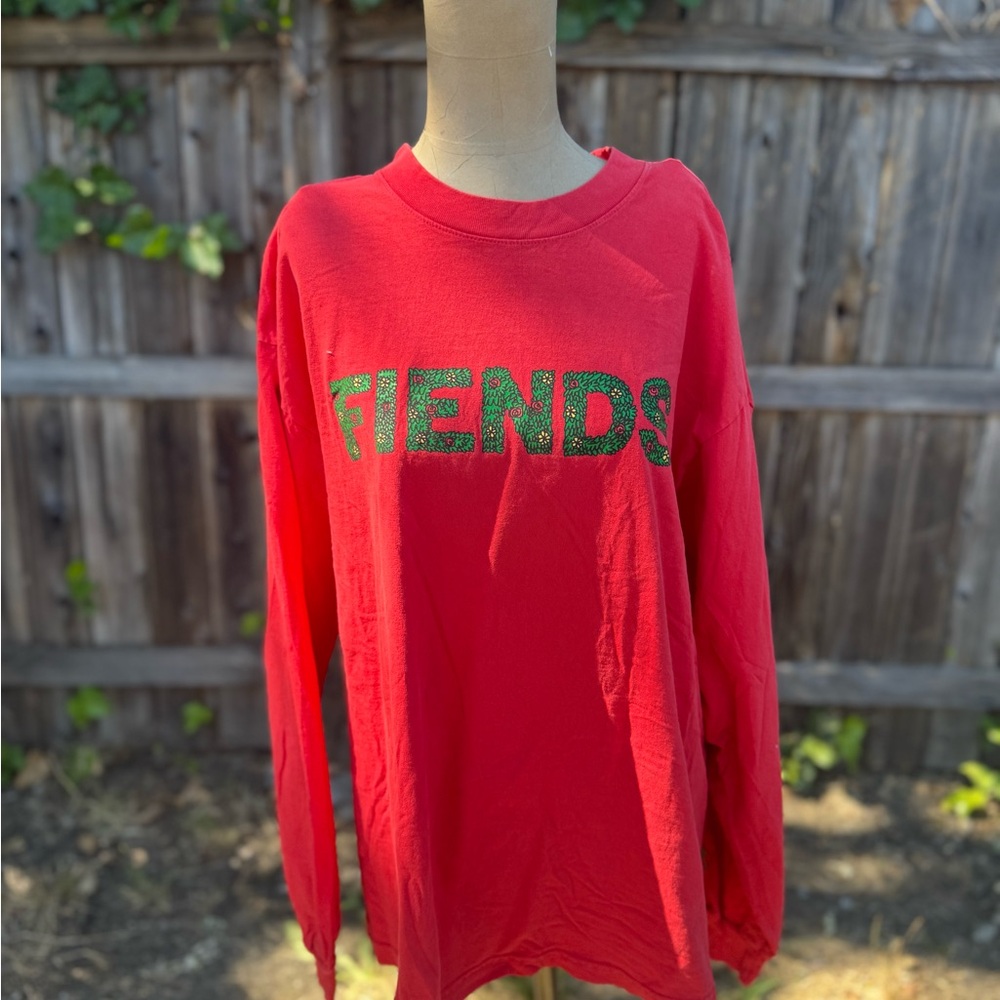FIENDS Limited Drop Red Long Sleeve Shirt with Green Floral Text